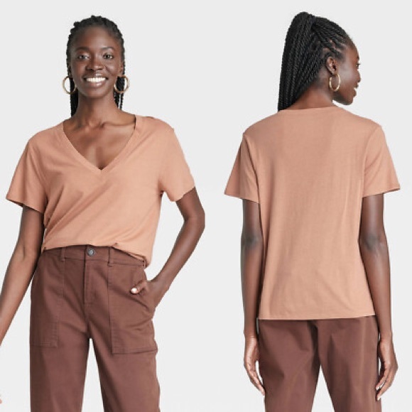 V-Neck Tan Women's Top - Picture 1 of 6